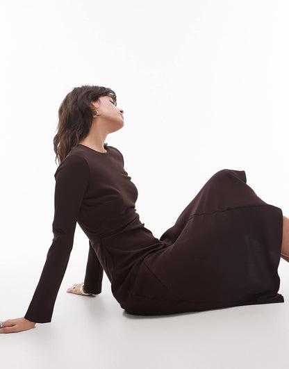 Long Sleeve Cinched Waist Maxi Dress