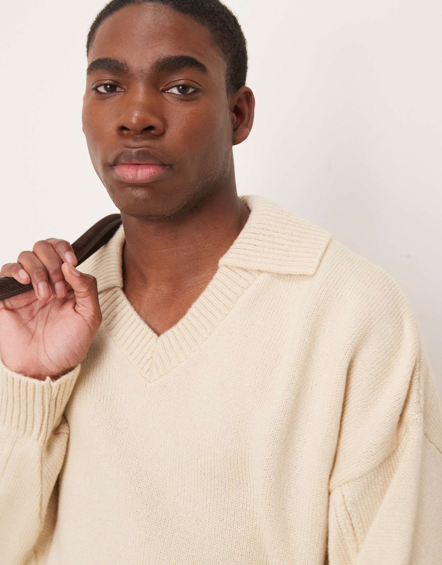 Oversized Boxy Fit Knitted Notch Neck Jumper