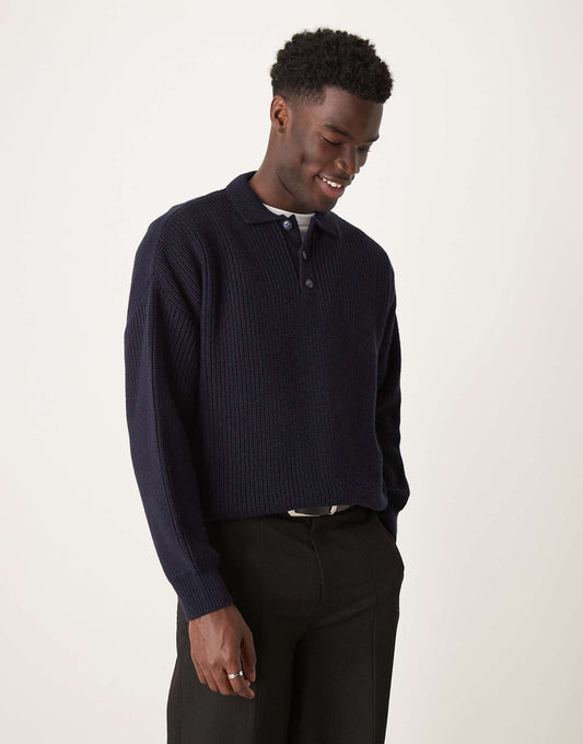 Oversized Boxy Fit Ribbed Knitted Polo