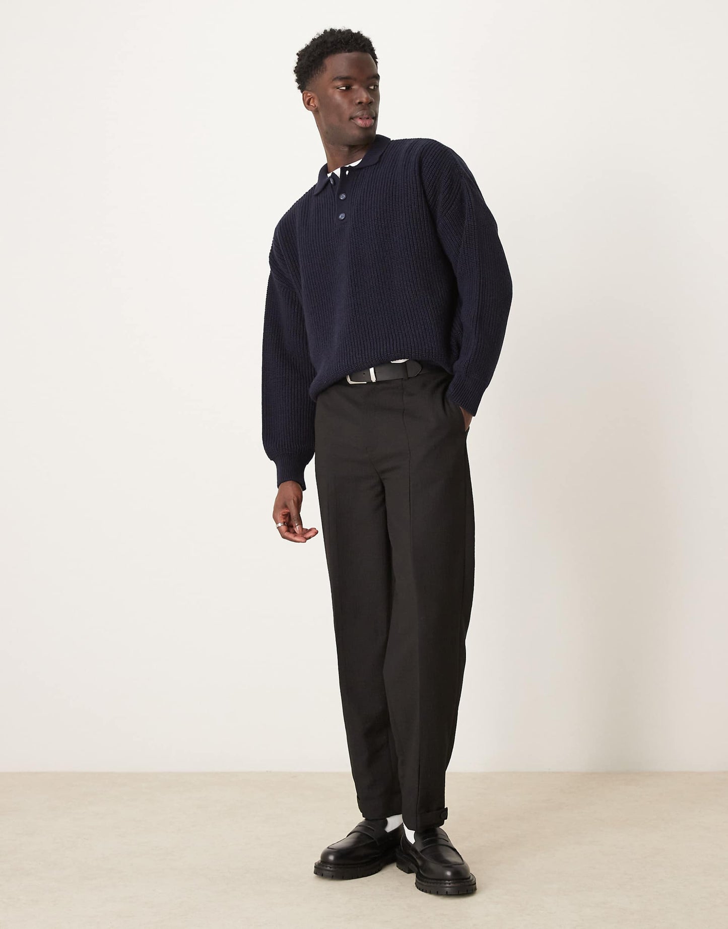 Oversized Boxy Fit Ribbed Knitted Polo