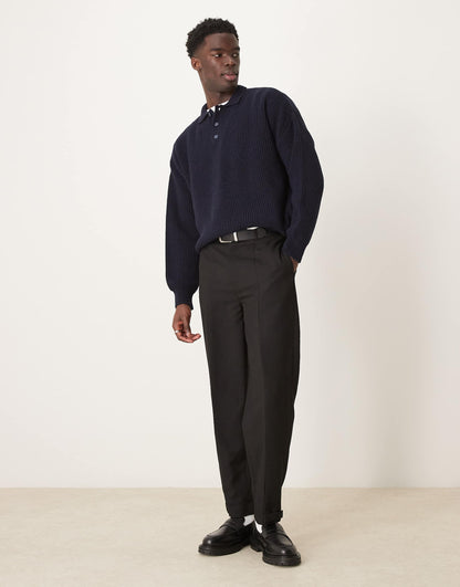 Oversized Boxy Fit Ribbed Knitted Polo