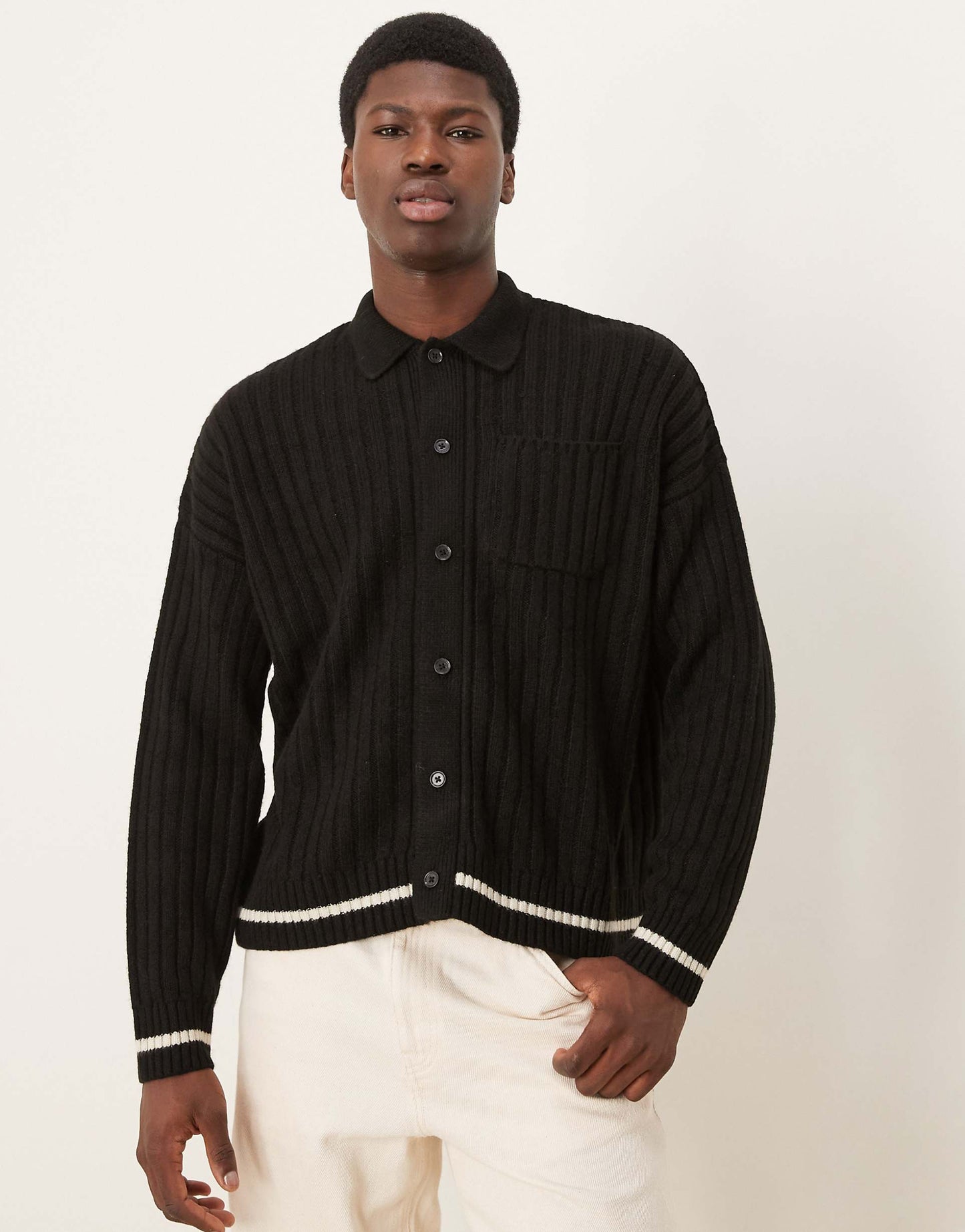 Oversized Boxy Fit Knitted Collar Cardigan