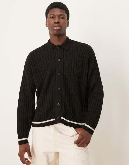 Oversized Boxy Fit Knitted Collar Cardigan