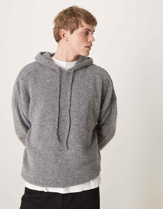 Oversized Boxy Fit Knitted Textured Hoodie