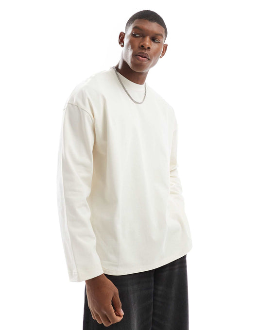 Oversized Heavyweight Stepped Hem Long Sleeve T-Shirt