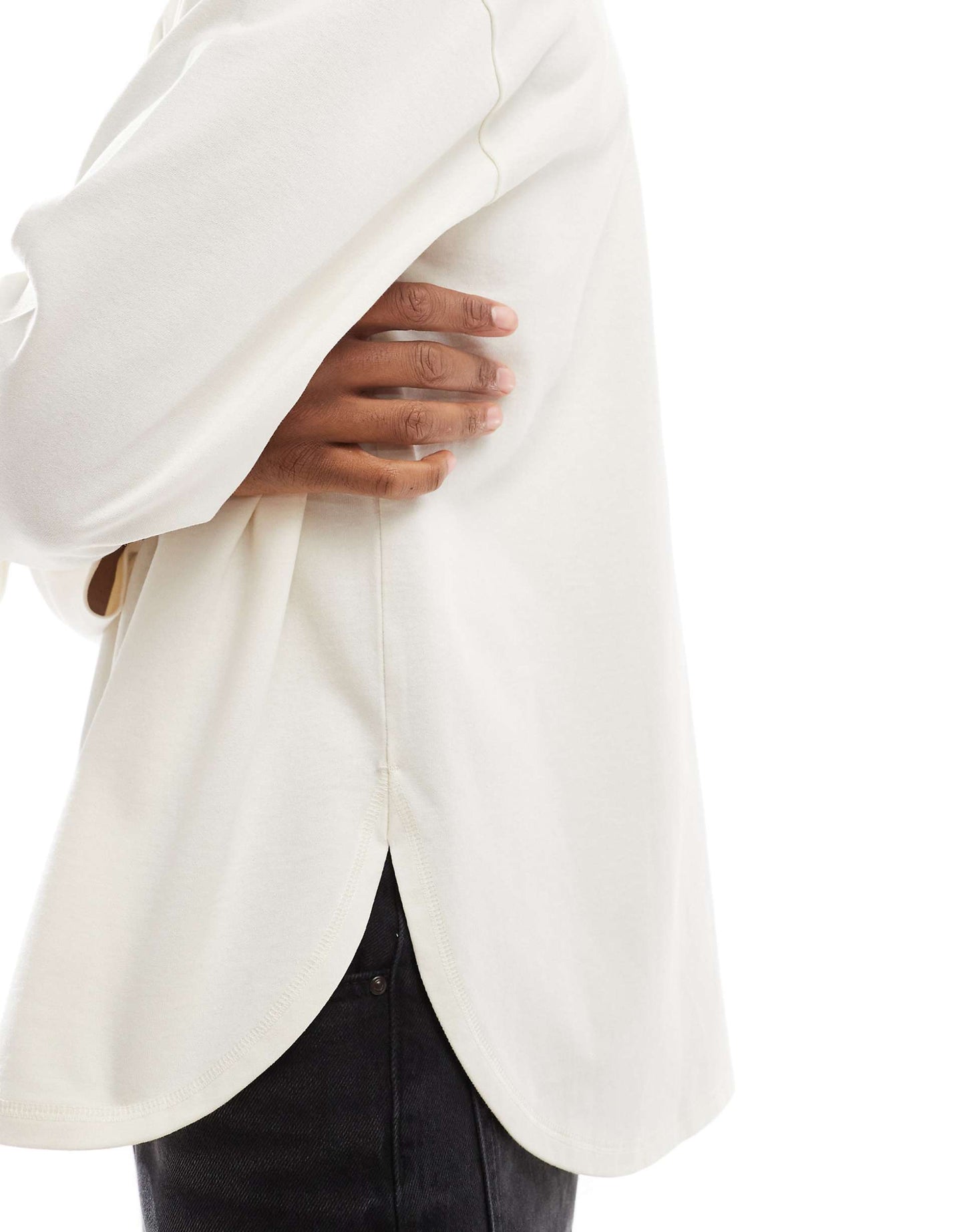 Oversized Heavyweight Stepped Hem Long Sleeve T-Shirt