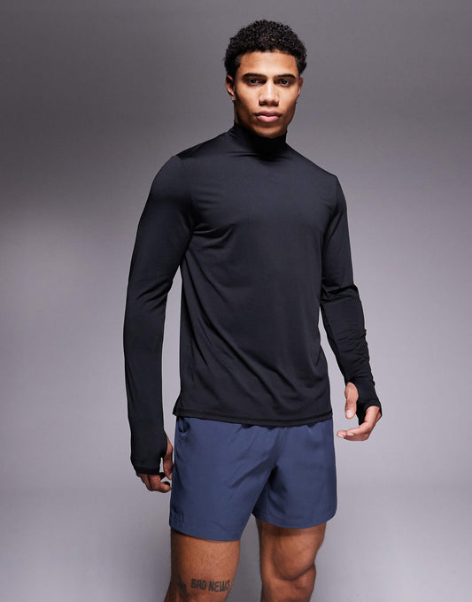 Regular Fit Quick Dry Long Sleeve Running T-Shirt With Mock Neck
