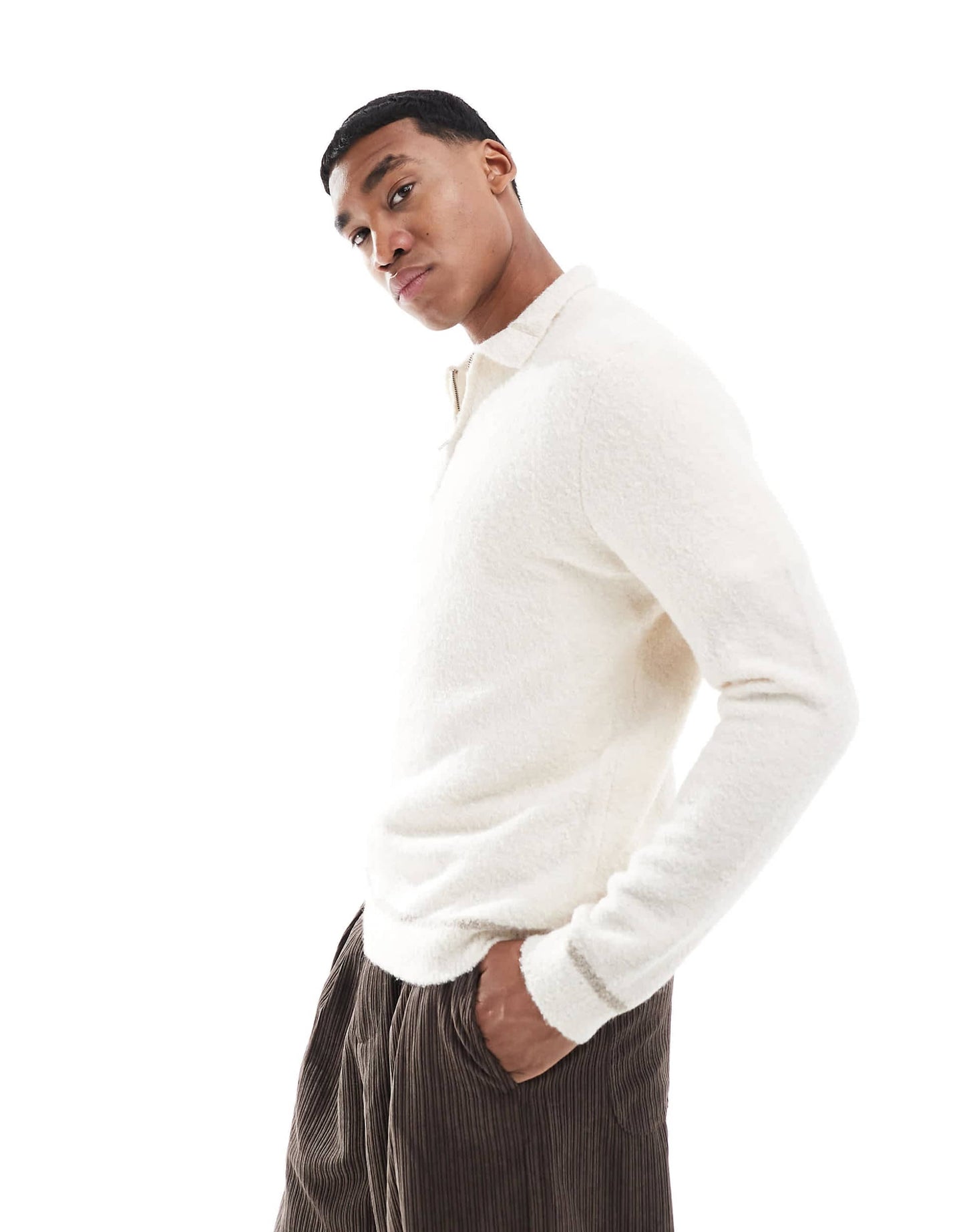 Knitted Textured Polo Jumper