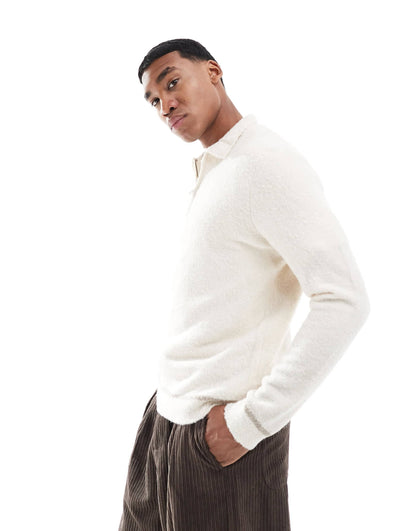 Knitted Textured Polo Jumper