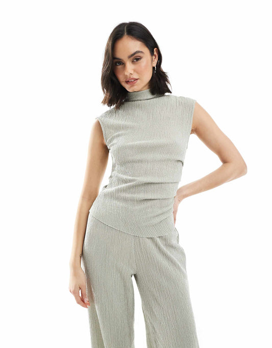 Co-Ord Textured Ruched Cap Sleeve Top