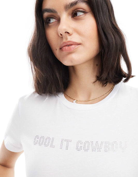 Baby Tee With Cool It Cowboy Diamante Graphic