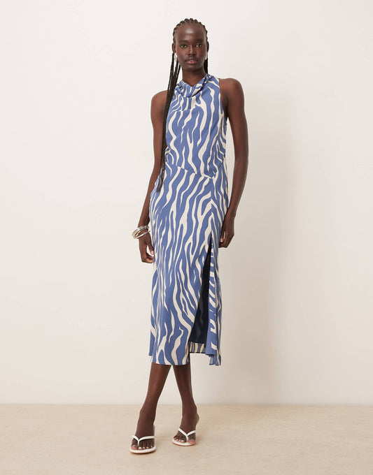 Cowl Neck Maxi Dress With Thigh Split