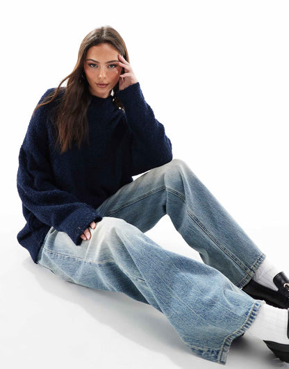 Crew Neck Oversized Boucle Jumper