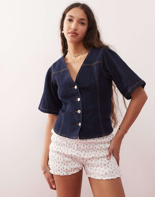 Puff Sleeve Denim Top