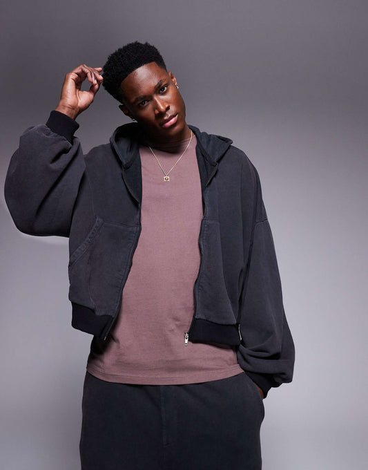 Extreme Oversized Cropped Zip Through Hoodie