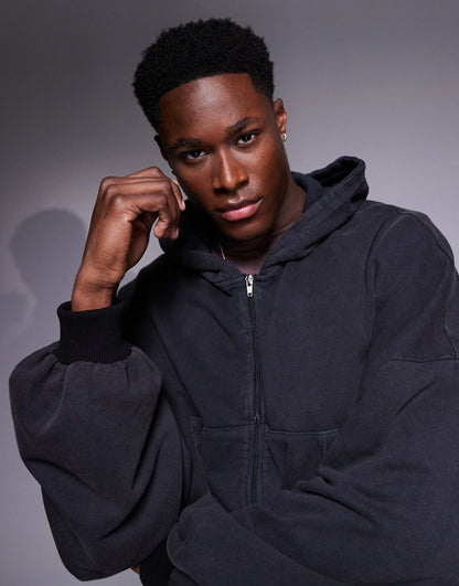 Extreme Oversized Cropped Zip Through Hoodie
