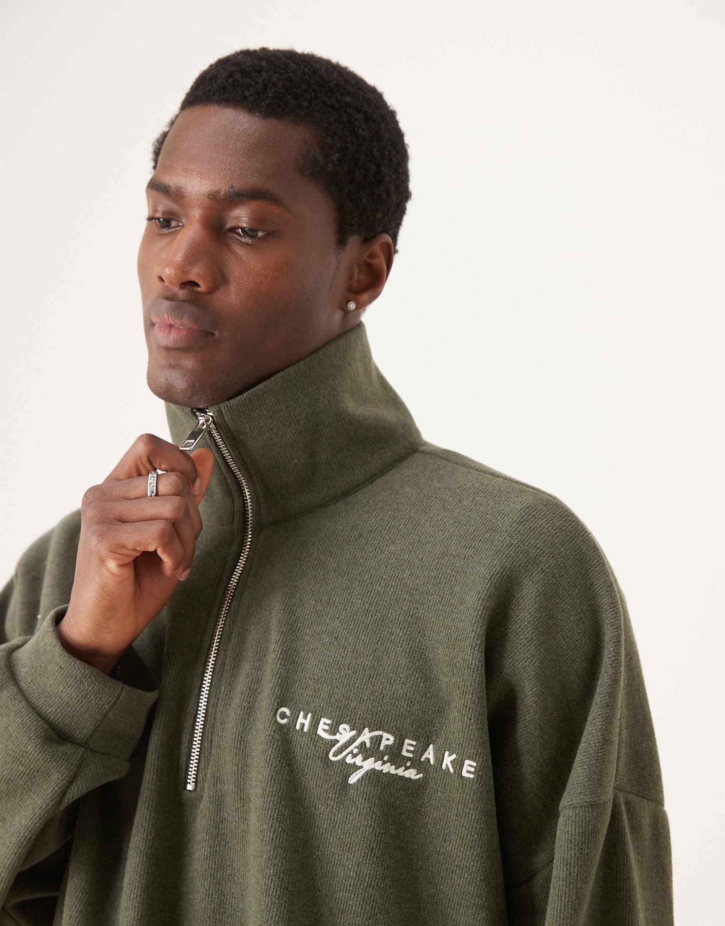 Oversized Cropped Funnel Neck Jumper With Embroidery