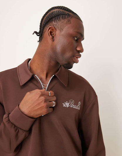 Oversized Cropped Polo Sweatshirt