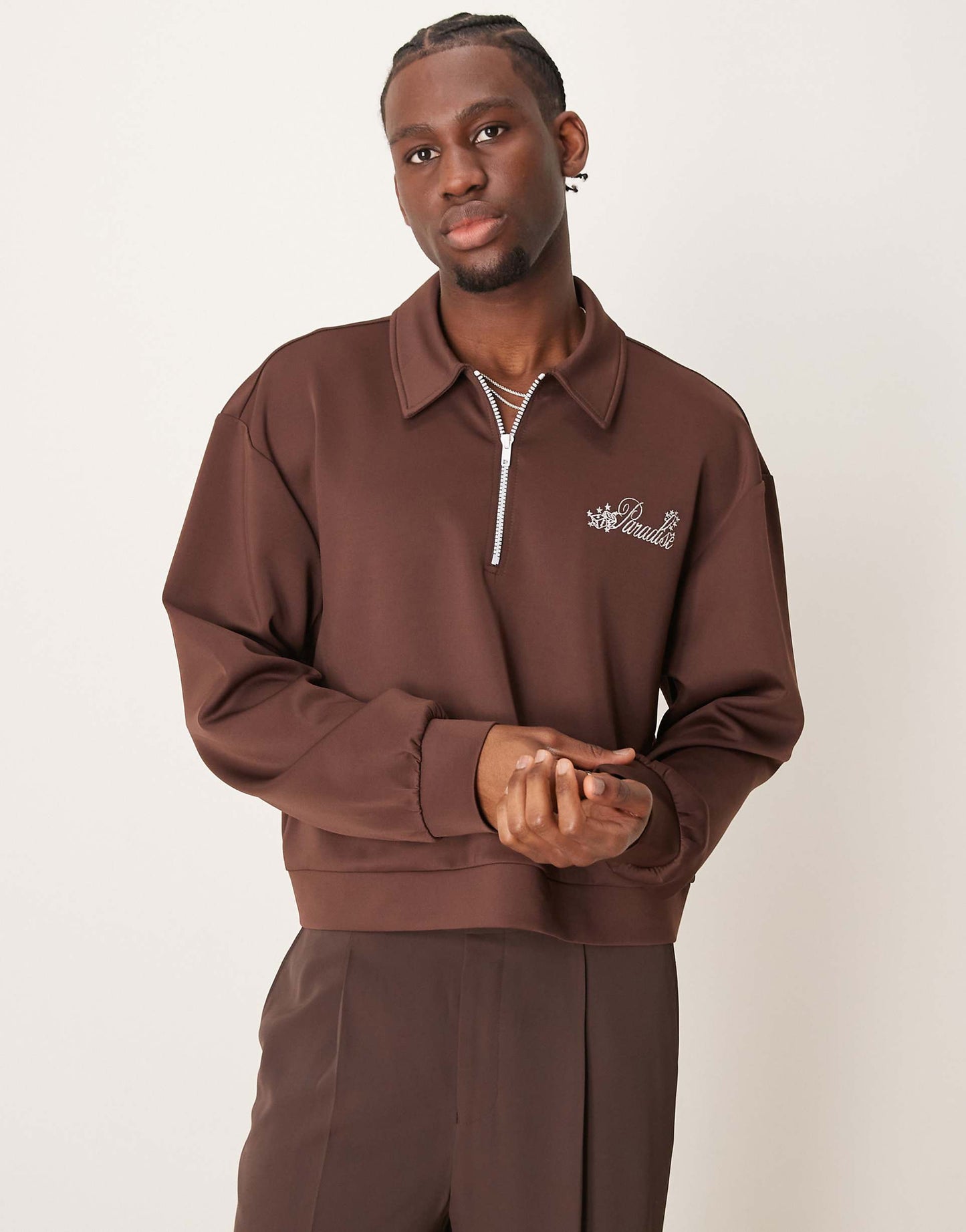 Oversized Cropped Polo Sweatshirt