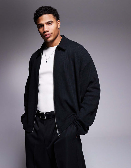 Oversized Boxy Zip Through Shacket With Ribbed Texture