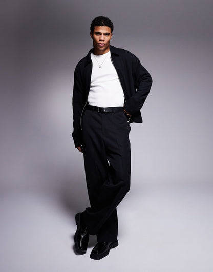 Oversized Boxy Zip Through Shacket With Ribbed Texture