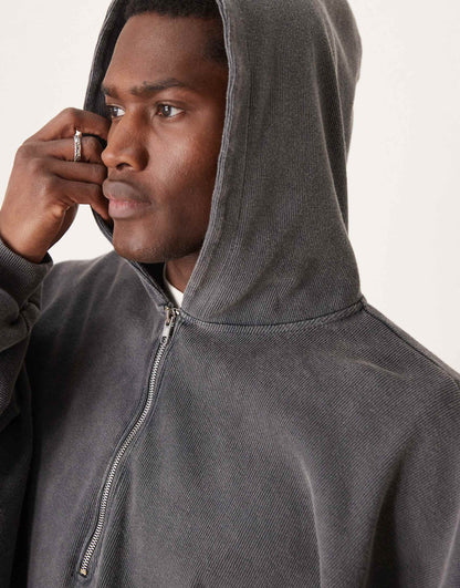 Heavyweight Extreme Oversized Boxy Hoodie With Half Zip