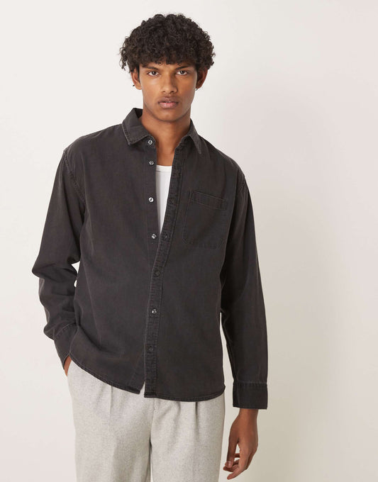 Long Sleeve Cropped Western Denim Shirt