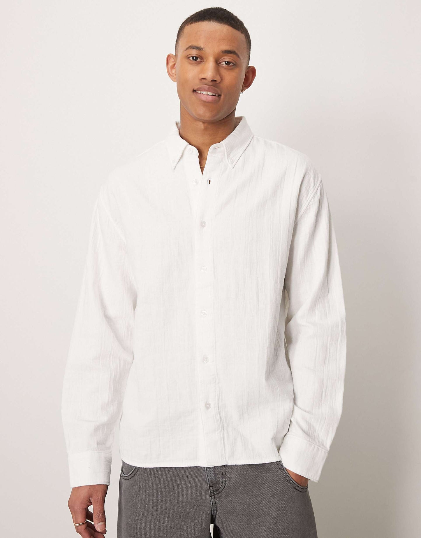 Textured Long Sleeve Relaxed Shirt