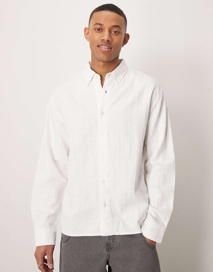 Textured Long Sleeve Relaxed Shirt