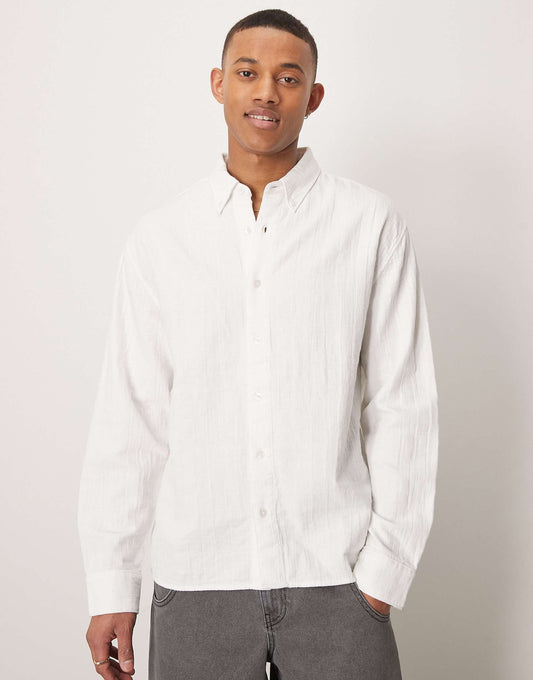 Textured Long Sleeve Relaxed Shirt
