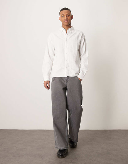 Textured Long Sleeve Relaxed Shirt
