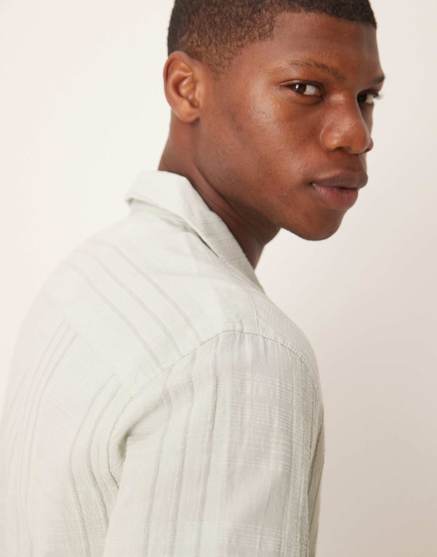 Textured Linen Collar Detail Short Sleeve Shirt