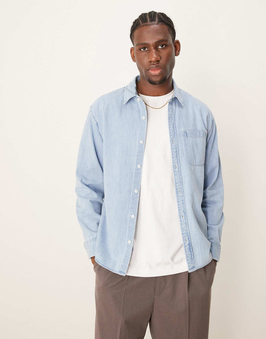 Long Sleeve Cropped Western Denim Shirt