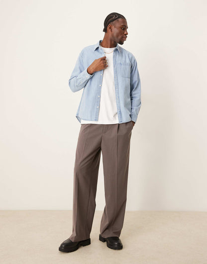 Long Sleeve Cropped Western Denim Shirt