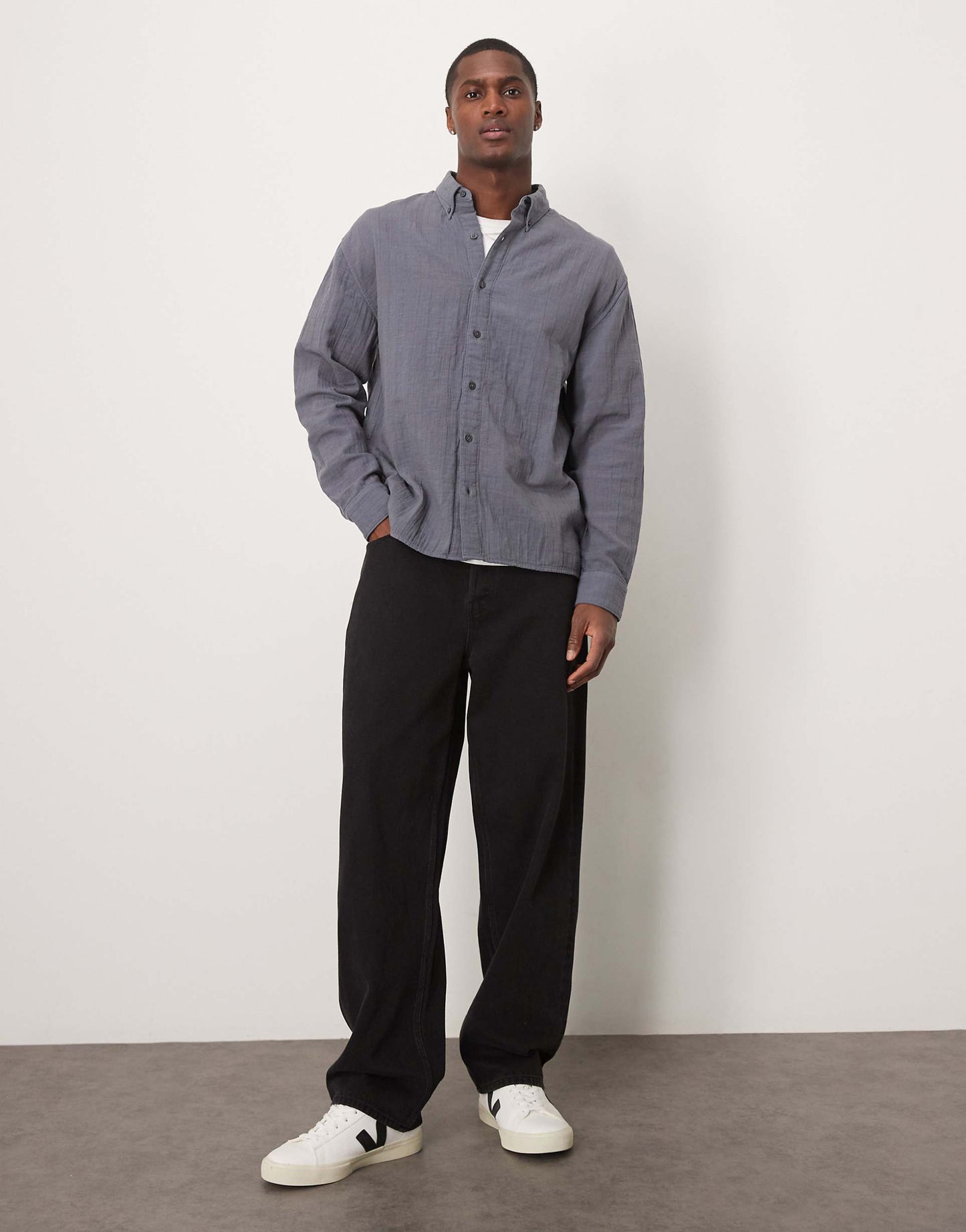 Textured Long Sleeve Relaxed Shirt