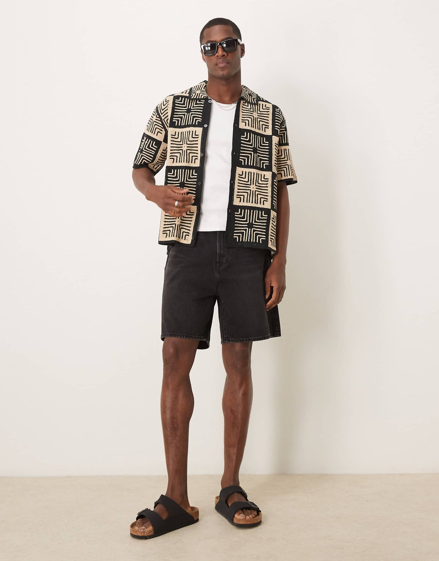 Crochet Knitted Contrast Tile Shirt