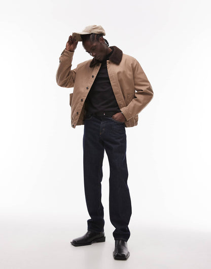 Contrast Collar Harrington Jacket