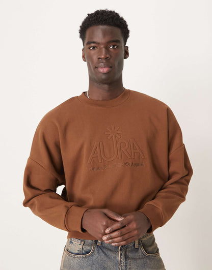 Oversized Dropped Shoulder Cropped Sweatshirt With Embroidery
