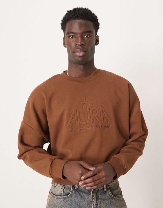 Oversized Dropped Shoulder Cropped Sweatshirt With Embroidery
