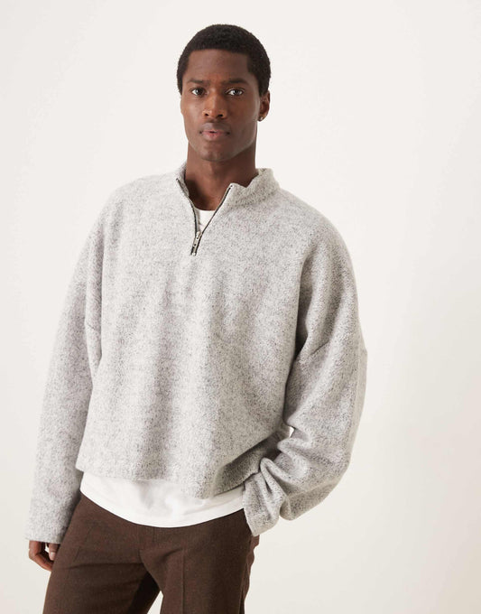 Oversized Drop Shoulder Cropped Sweatshirt With Funnel Neck