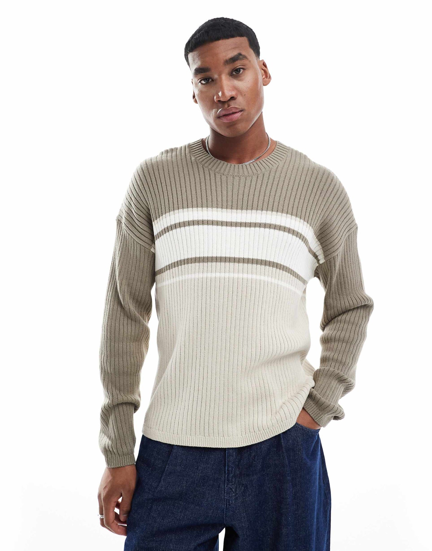 Knitted Boxy Logo Jumper With Contrast Panels