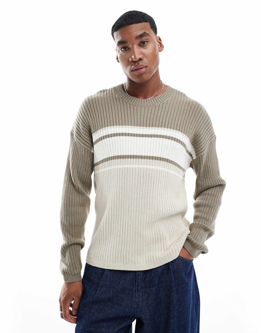 Knitted Boxy Logo Jumper With Contrast Panels