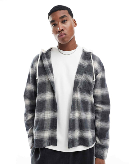 Long Sleeve Hooded Flannel Shirt