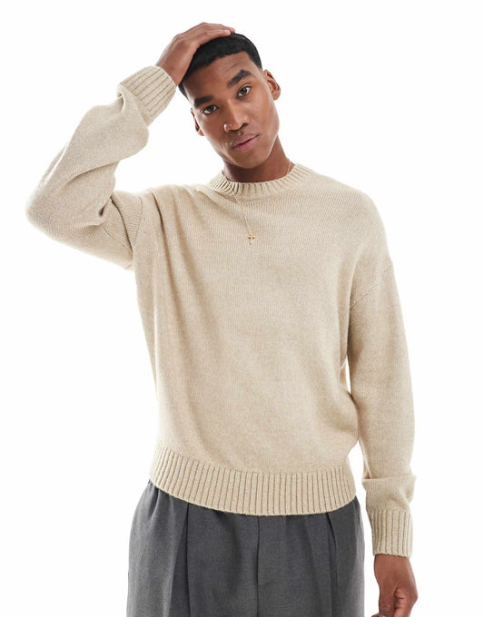 Knitted Boxy Crew Neck Jumper