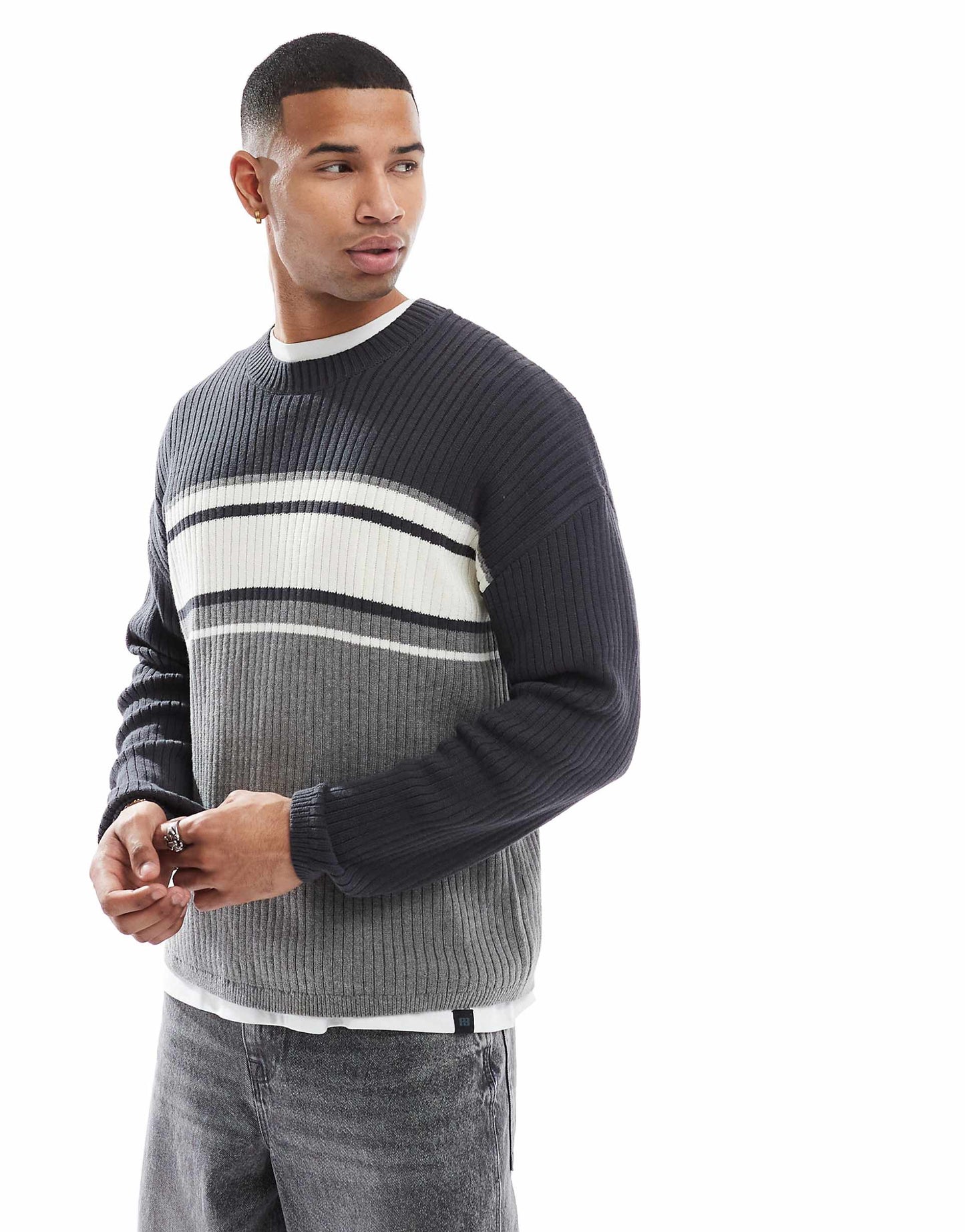 Knitted Boxy Jumper With Contrast Panels