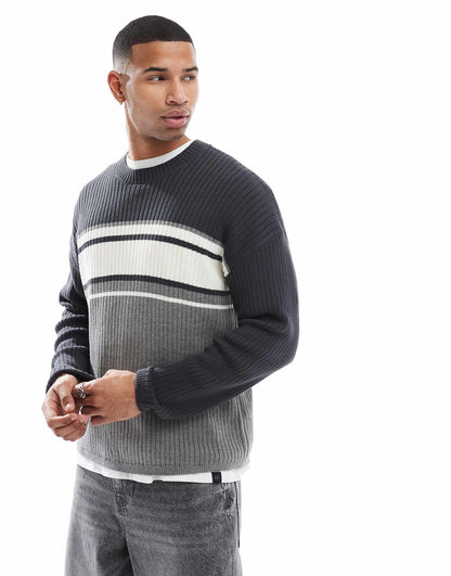 Knitted Boxy Jumper With Contrast Panels