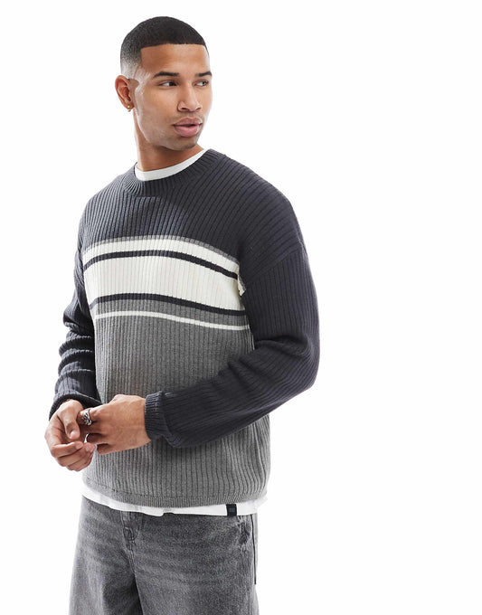 Knitted Boxy Jumper With Contrast Panels
