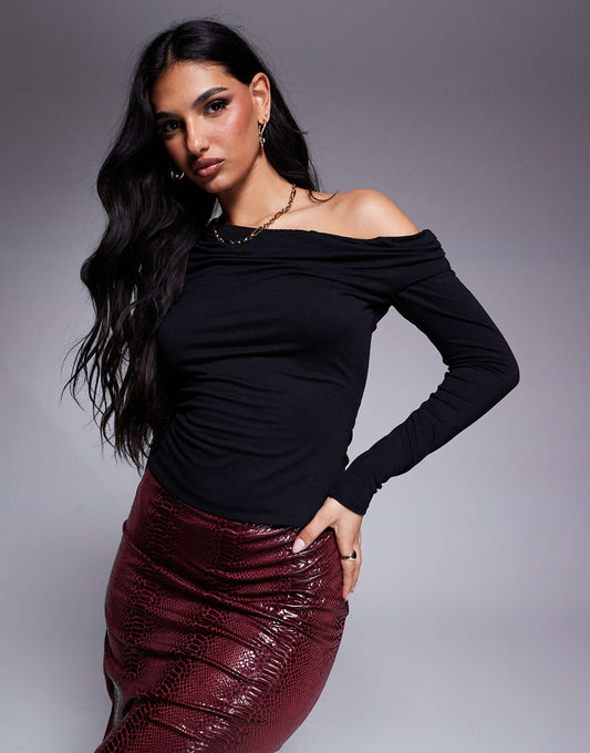 Bria Ls Top With Asymetrical Neckline