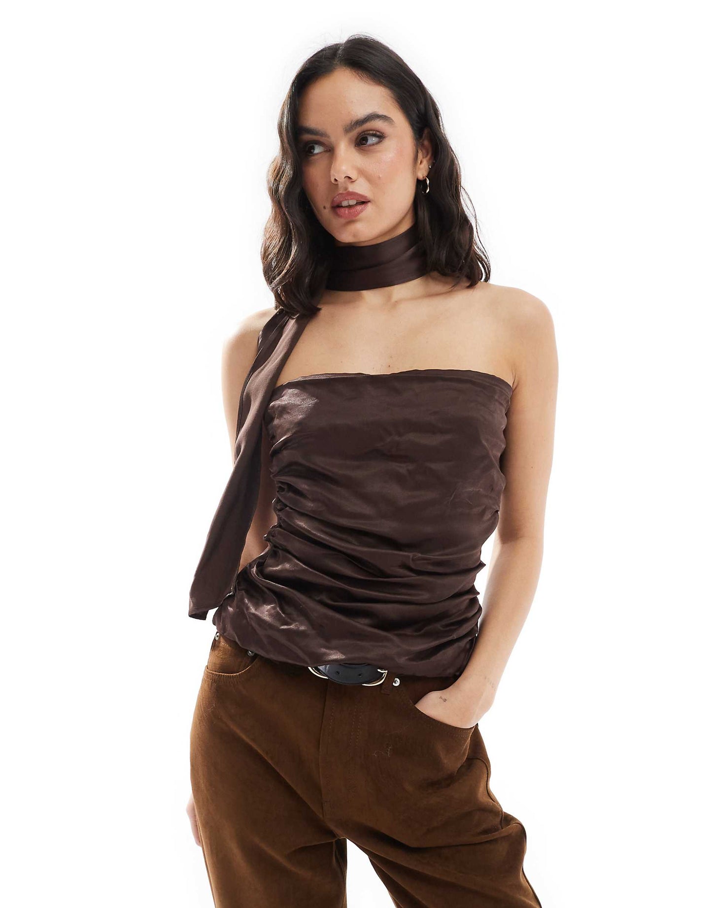 Satin Top With Neck Tie Detail