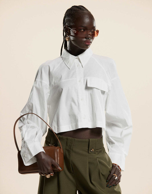 Boxy Cropped Shirt With Pocket